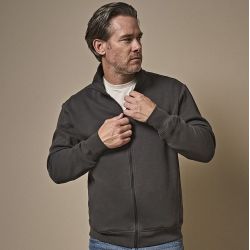 Sweat cardigan zippé en coton et polyester, col montant, poches avant, 310 g/m²