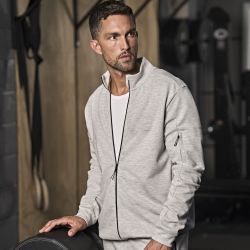 Sweat de sport zippé en coton ringspun, col cadet, poches latérales, 320 g/m²