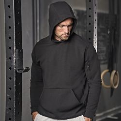 Sweat de sport à capuche en coton et polyester, poche zippée sur la manche, 320 g/m²