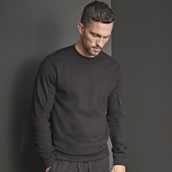 Sweat de sport col rond en coton et polyester, poche zippée sur la manche, 320 g/m²