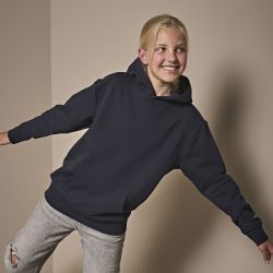 Sweat à capuche enfant en coton biologique et polyester, intérieur brossé, 280 g/m²