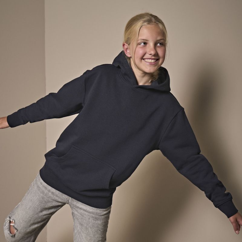 Sweat à capuche enfant en coton biologique et polyester, intérieur brossé, 280 g/m²