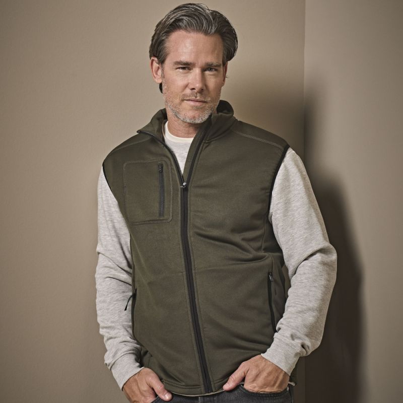 Bodywarmer en polaire ajusté, col montant, poches zippées, 235 g/m²