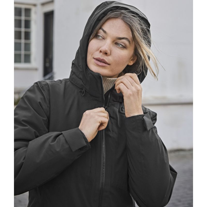 Veste femme imperméable polyester extensible, capuche amovible, 120 g/m²