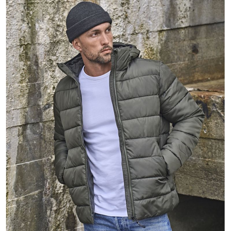 Doudoune à capuche légère en polyester recyclé, imperméable, poches zippées