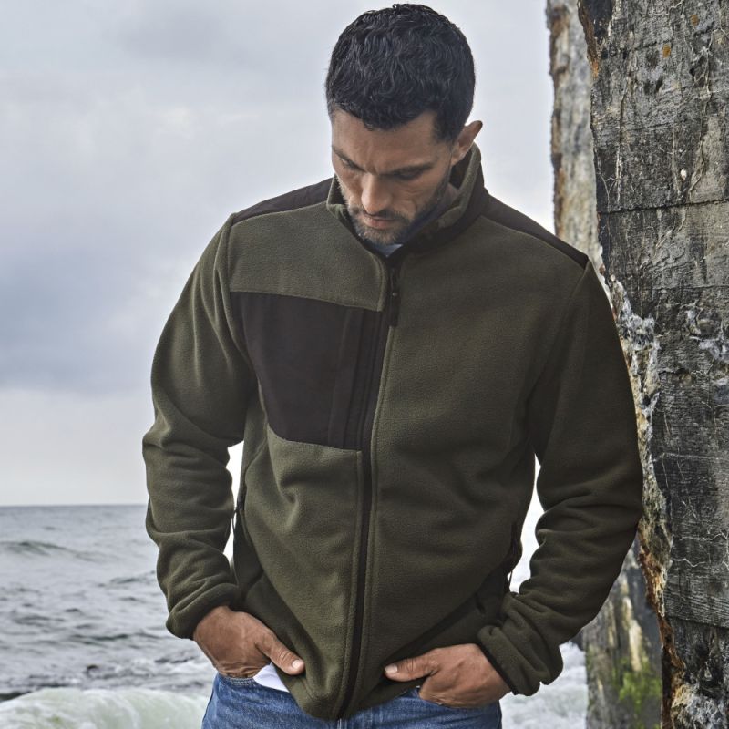 Veste polaire épaisse avec empiècements renforcés, col montant, 344 g/m²