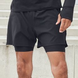 Short en microfibre extensible 4 sens, poches zippées, sous-short intégré, 180 g/m²