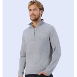 Sweat col zippé manches droites, fermeture éclair dissimulée, 280 g/m²