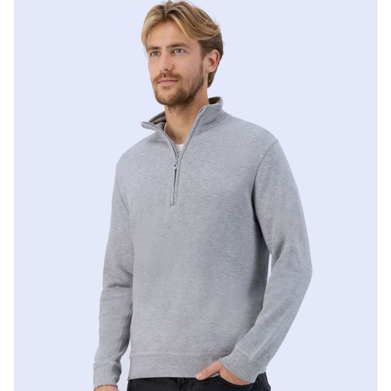 Sweat col zippé manches droites, fermeture éclair dissimulée, 280 g/m²