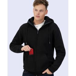 Sweat capuche zippé lourd déperlant et résistant aux tâches en coton bio, 400 g/m²