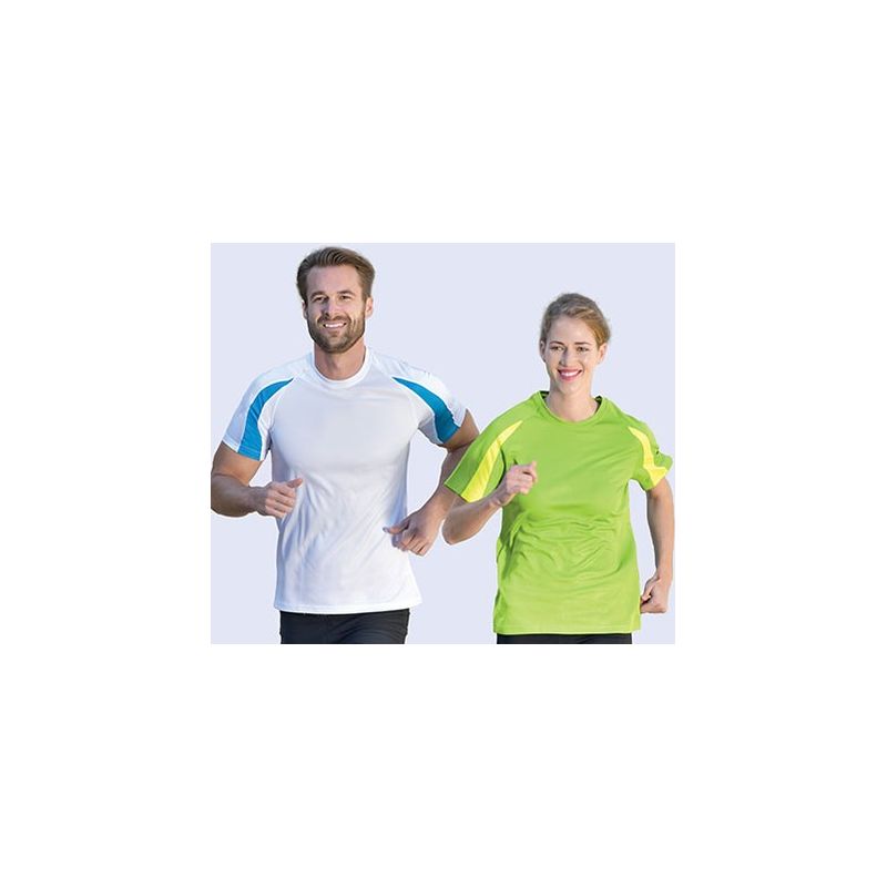 T-shirt de sport bicolore en polyester séchage rapide, manches raglan, 140 g/m²
