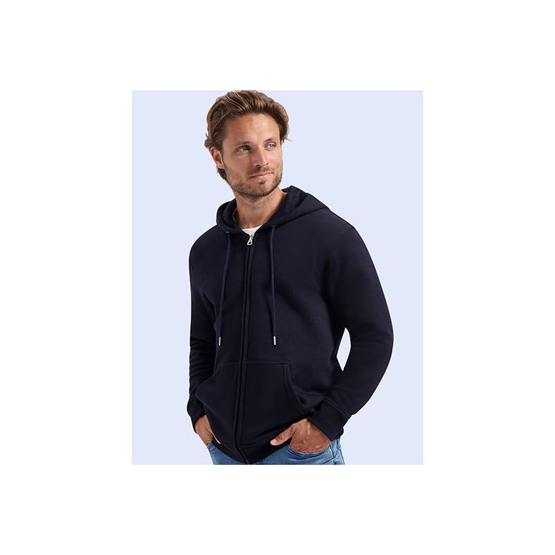 Sweat à capuche zippée en coton biologique et polyester recyclé, 300 g/m²