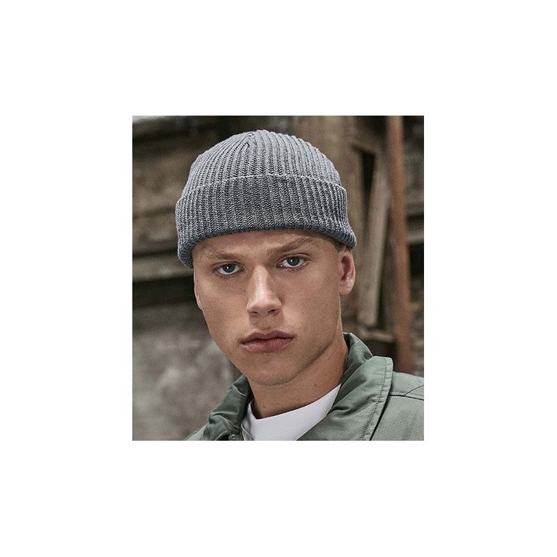 Bonnet tricoté uni en polyester recyclé, bord extra-large