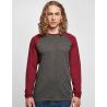 T-shirt homme manches longues raglan contrastées, col rond, 140 g/m²