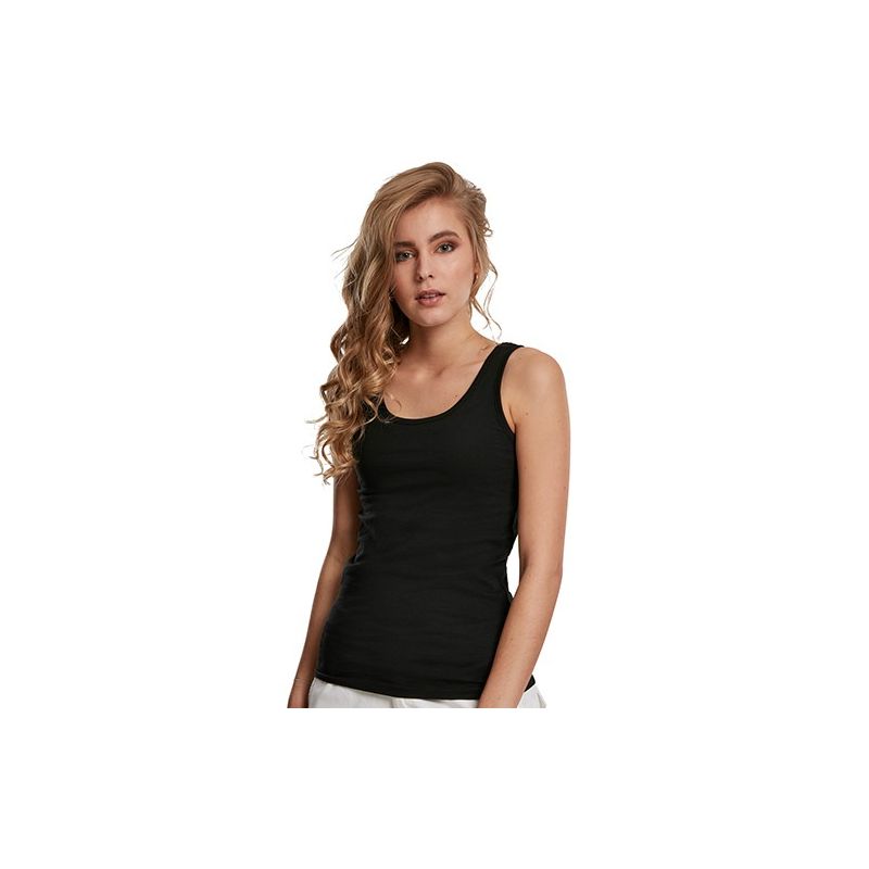 Débardeur femme ajusté coton, coupe longue, col rond, 150 g/m²