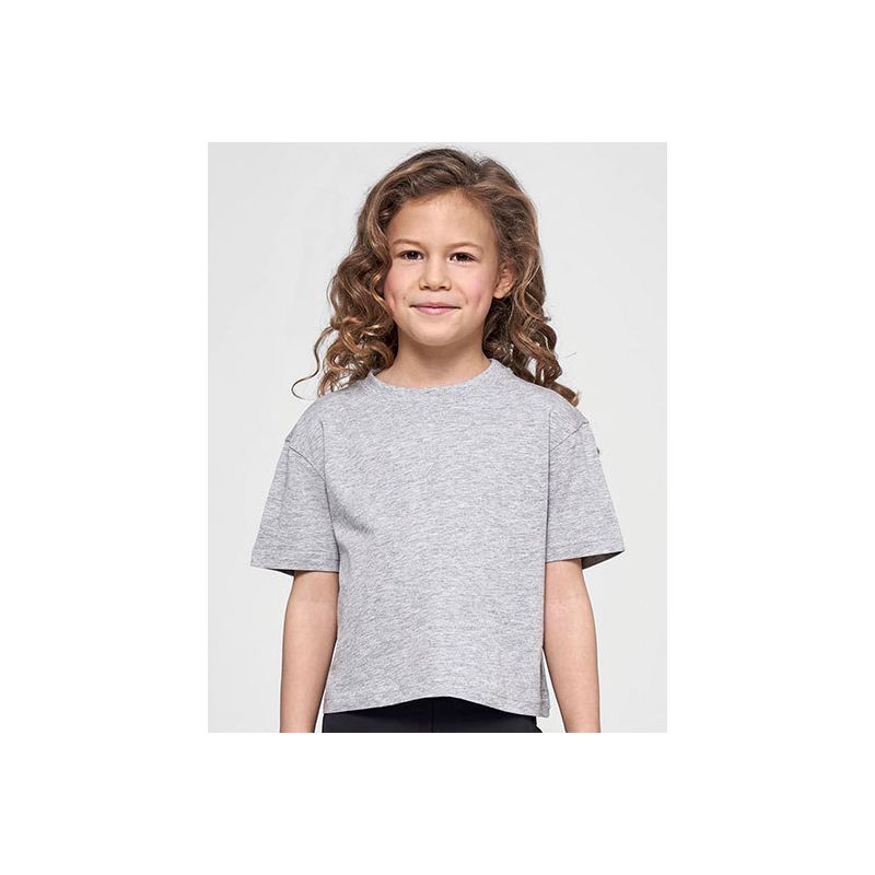 T-shirt crop-top fille coton, manches courtes, col rond, 200 g/m²