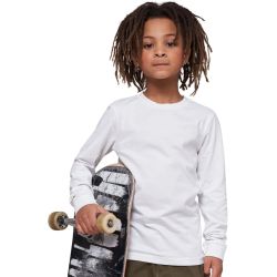 Tee-shirt manches longues enfant en coton, col rond, coupe large, 200 g/m²