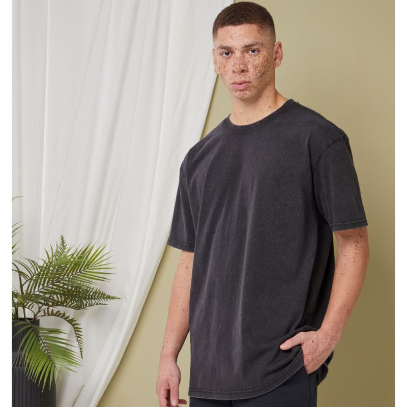 T-shirt homme décoloré, coupe ample, épaules tombantes, en coton, 240 g/m²