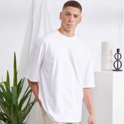 Tee-shirt extra large col rond, manches droites, coupe confortable en coton, 240 g/m²