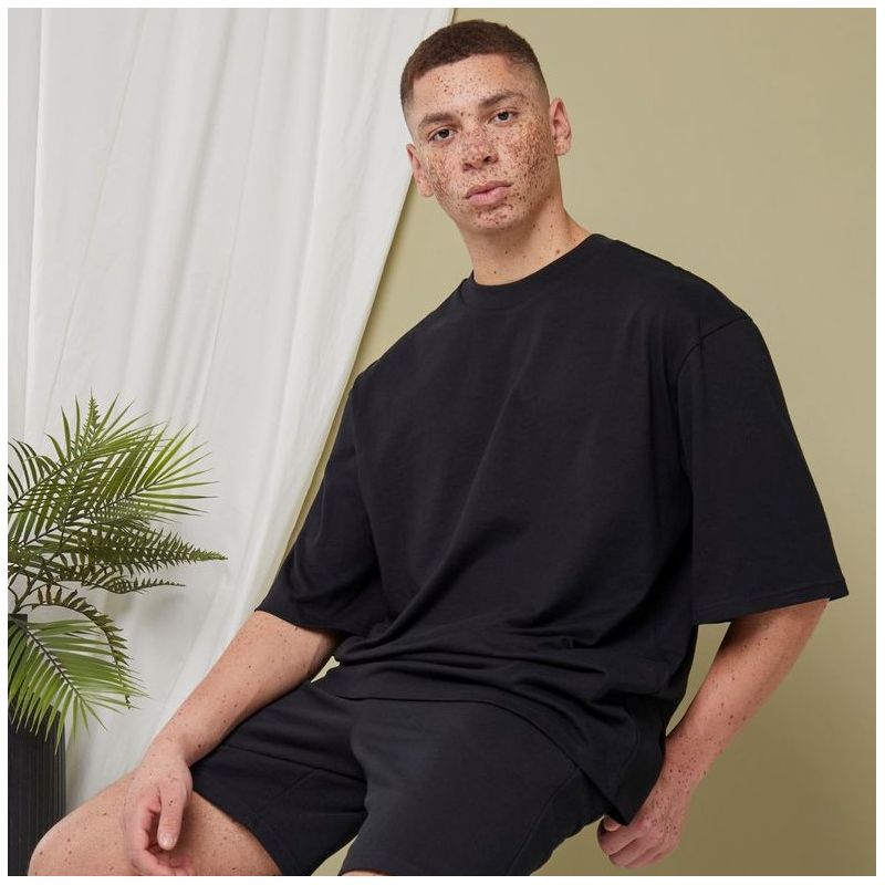 T-shirt oversize manches mi-longues col rond, épaules tombantes, en coton, 240 g/m²