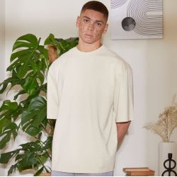 T-shirt oversize manches mi-longues col rond, épaules tombantes, en coton, 240 g/m²