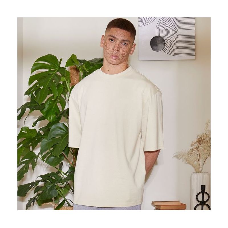 T-shirt oversize manches mi-longues col rond, épaules tombantes, en coton, 240 g/m²