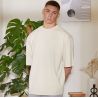T-shirt oversize manches mi-longues col rond, épaules tombantes, en coton, 240 g/m²