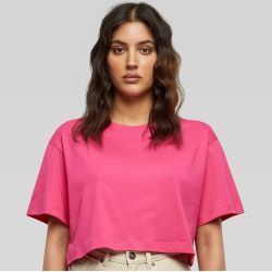 T-shirt court femme en coton oversize, manches courtes, col ras du cou, 140 g/m²