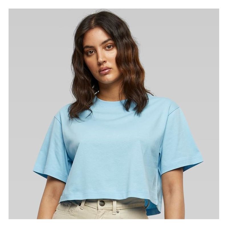 T-shirt court femme en coton oversize, manches courtes, col ras du cou, 140 g/m²