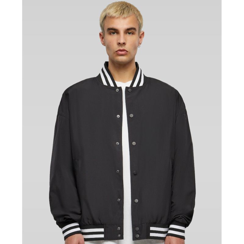 Veste baseball légère en polyester, col montant à rayures