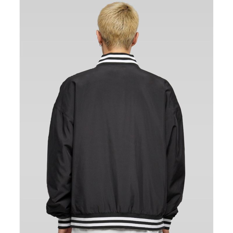Veste baseball légère en polyester, col montant à rayures