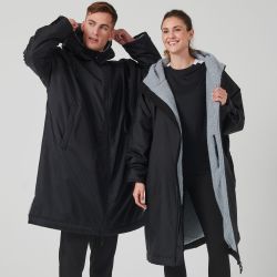 Longue veste imperméable doublure en polaire et capuche, poches zippées, 280 g/m²