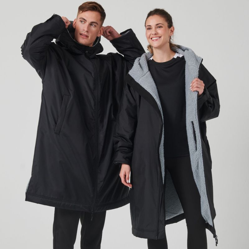 Longue veste imperméable doublure en polaire et capuche, poches zippées, 280 g/m²