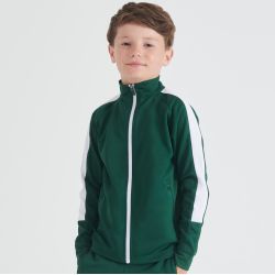 Veste de sport enfant grand zip contrasté en polyester, poches zippées, 250 g/m²