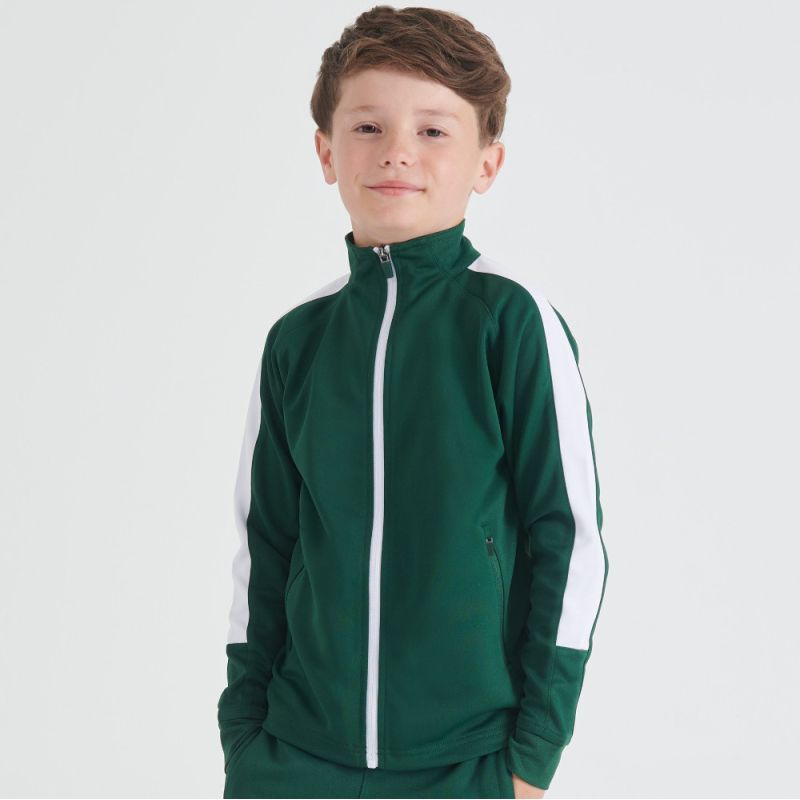 Veste de sport enfant grand zip contrasté en polyester, poches zippées, 250 g/m²