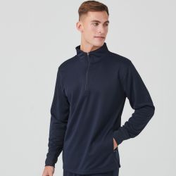 Sweat de sport col zippé en polyester, manches contrastées, 250 g/m²