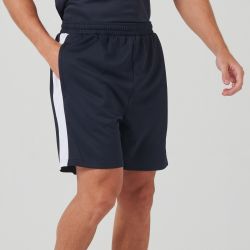 Short de sport bicolore en polyester, poches zippées, taille élastique, 250 g/m²