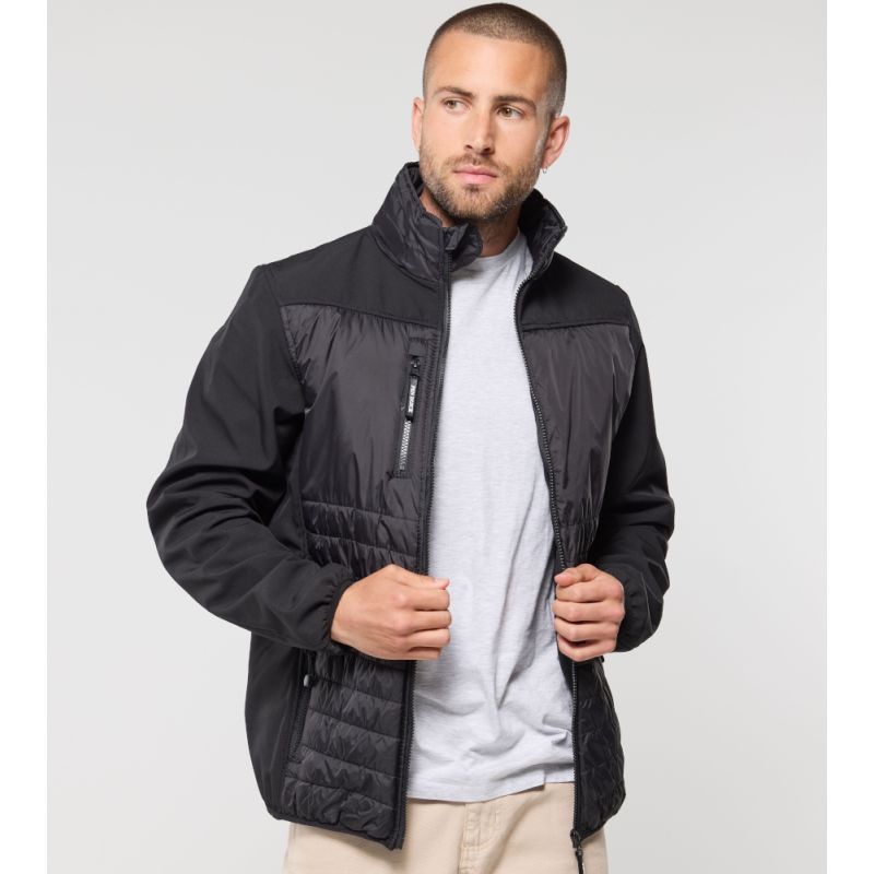 Blouson bi-matière doublé polaire déperlant et coupe-vent, 210 g/m²