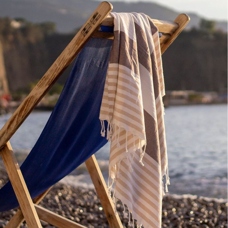 Fouta Marine en coton léger, séchage rapide, format 100 x 180 cm, 150 g/m²