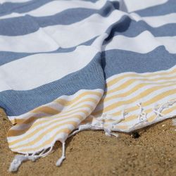 Fouta Marine en coton léger, séchage rapide, format 100 x 180 cm, 150 g/m²