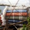 Fouta rayé en coton et polyester recyclé avec franges, séchage rapide, 275 g/m²