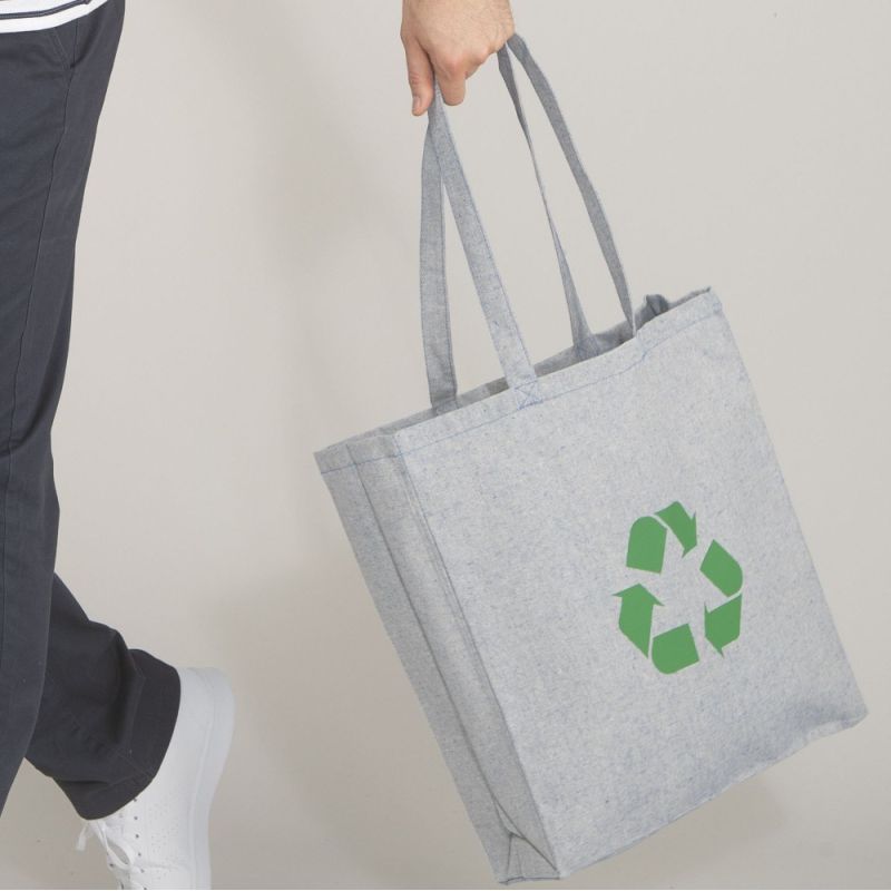 Sac shopping en coton recyclé avec soufflet, 200 g/m²