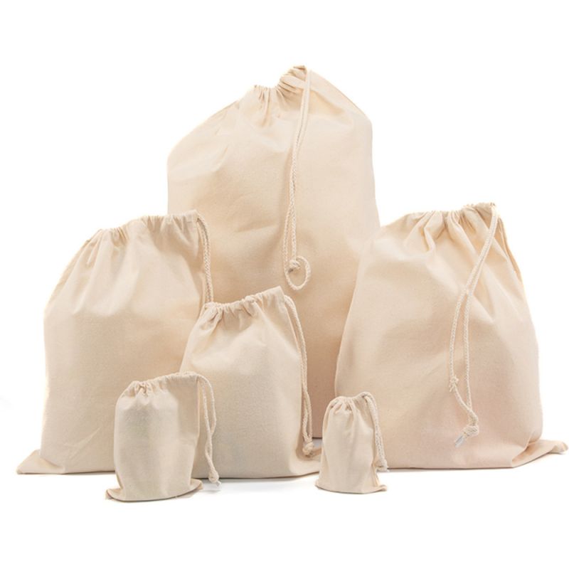 Petits sacs en coton recyclé disponibles dans 6 tailles, 160 g/m²
