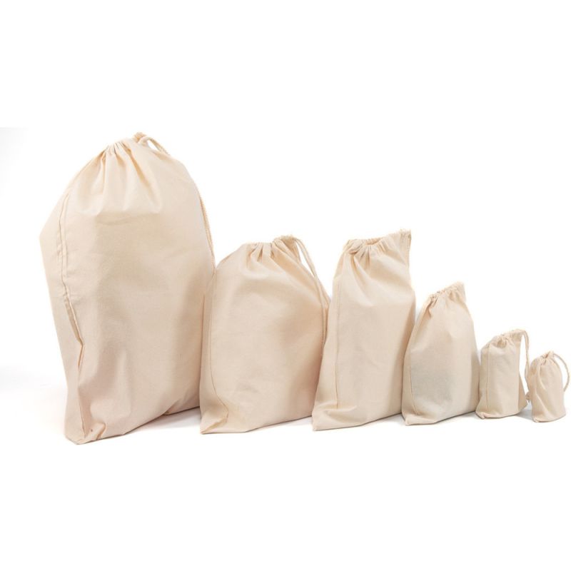 Petits sacs en coton recyclé disponibles dans 6 tailles, 160 g/m²