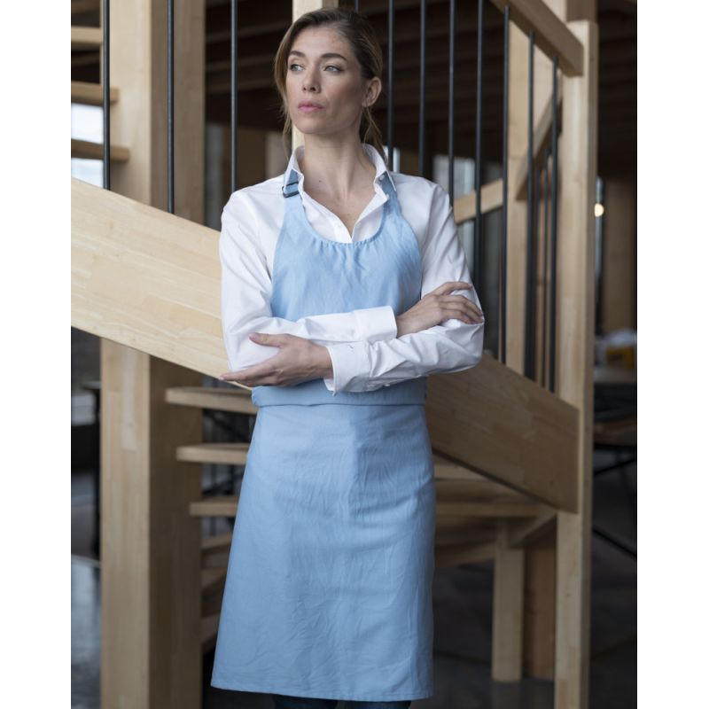 Tablier à bavette sans poches en polycoton ajustable, 240 g/m²