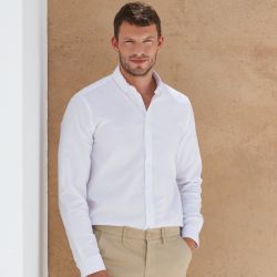 Chemise Oxford manches longues en coton infroissable, coupe droite, 150 g/m²