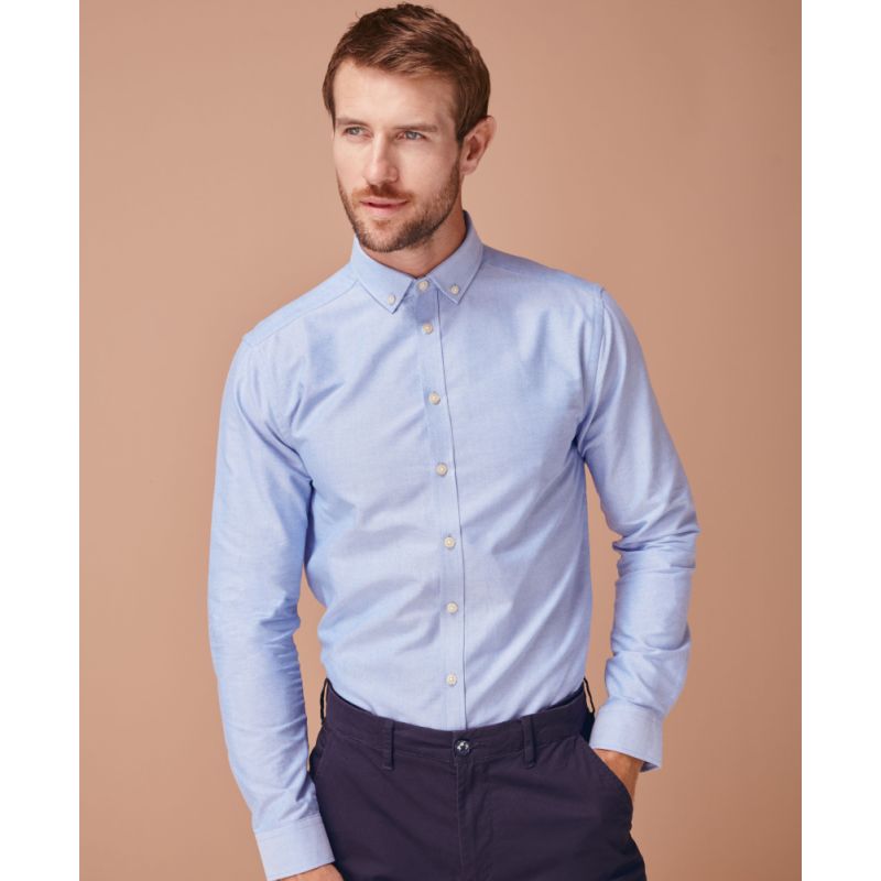 Chemise Oxford manches longues en coton infroissable, coupe cintrée, 150 g/m²