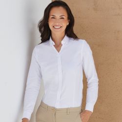 Chemise femme Oxford manches longues en coton infroissable, coupe droite, 150 g/m²
