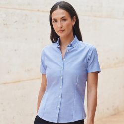 Chemise femme Oxford manches courtes en coton infroissable, coupe droite, 150 g/m²