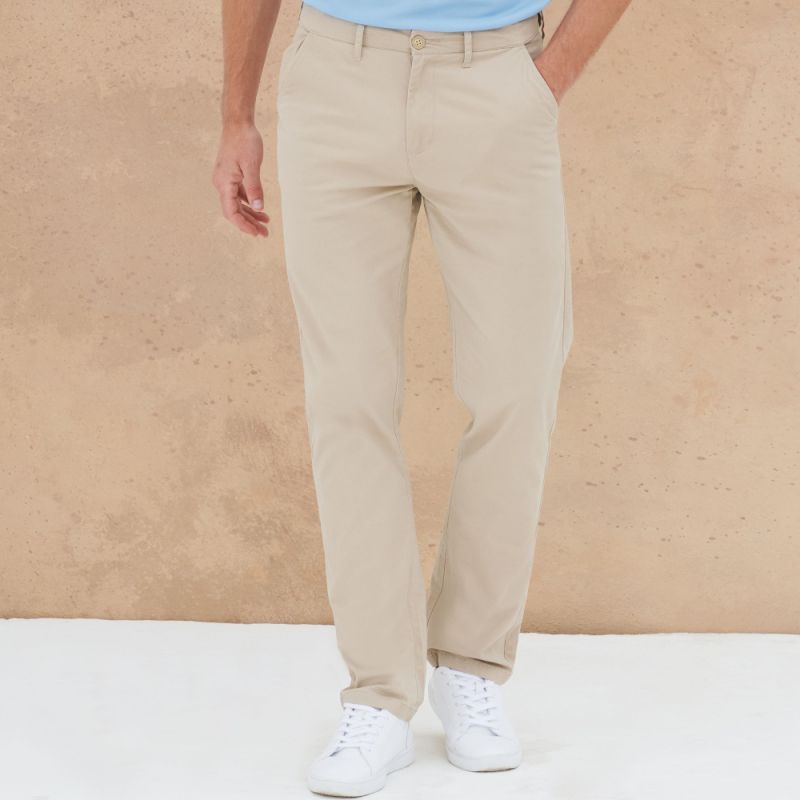 Pantalon homme chino slim en coton élastique, ceinture ajustable, 4 poches, 225 g/m²